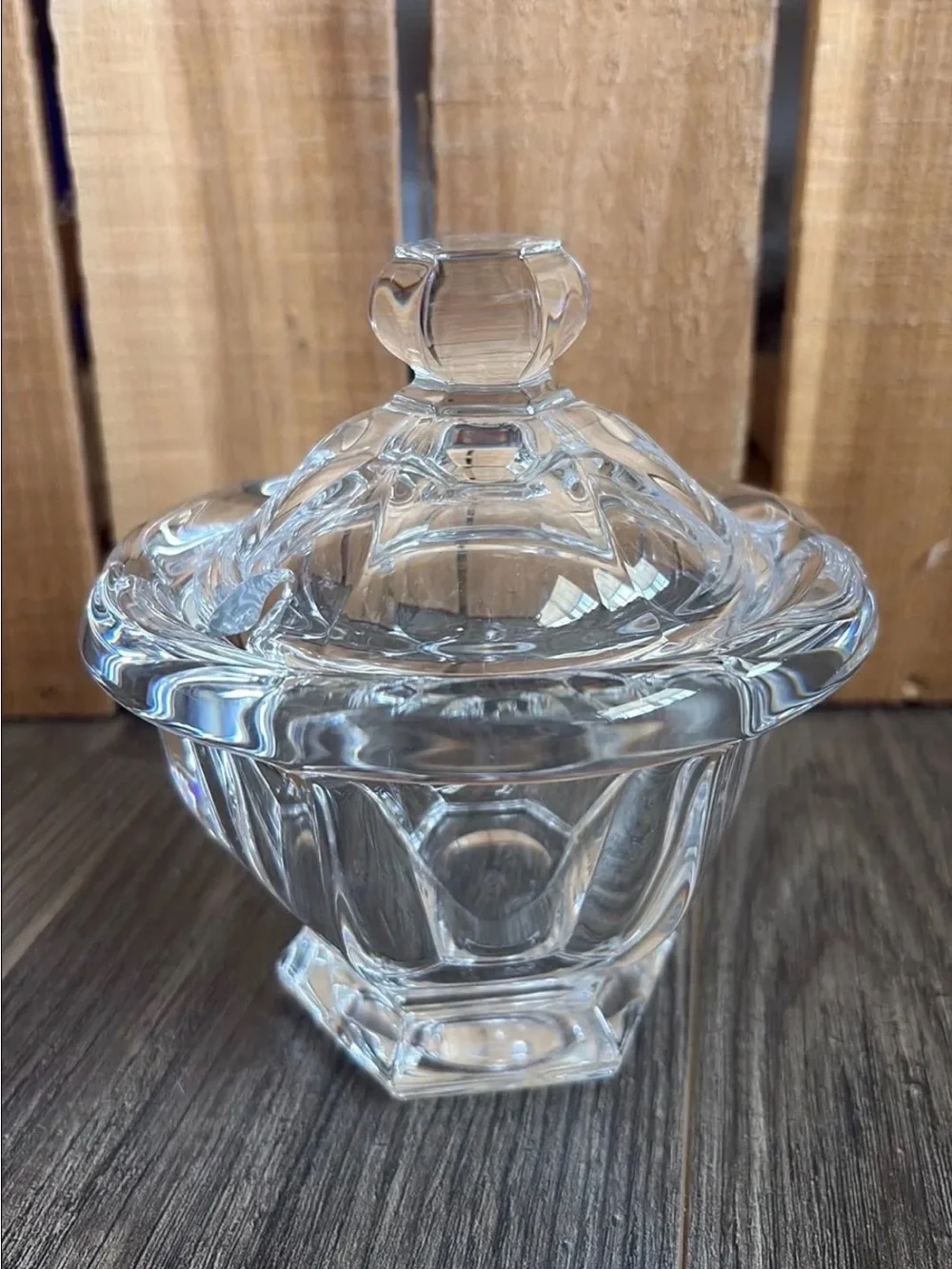 Vintage Baccarat Clear Crystal Lidded Jam Jar